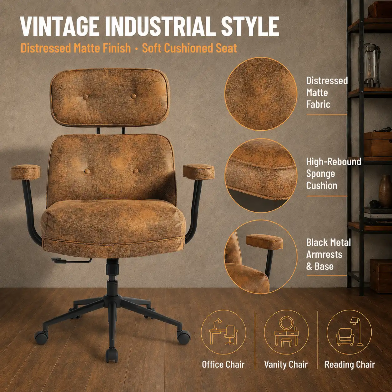 Vintage PU Leather Home Office Chair with Headrest Vintage PU Leather Home Office Chair with Headrest