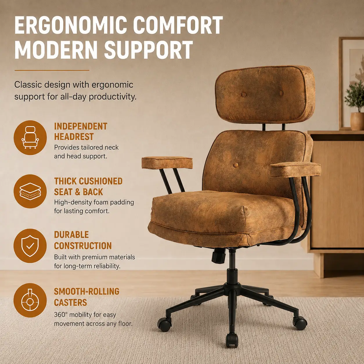 Vintage PU Leather Home Office Chair with Headrest Vintage PU Leather Home Office Chair with Headrest