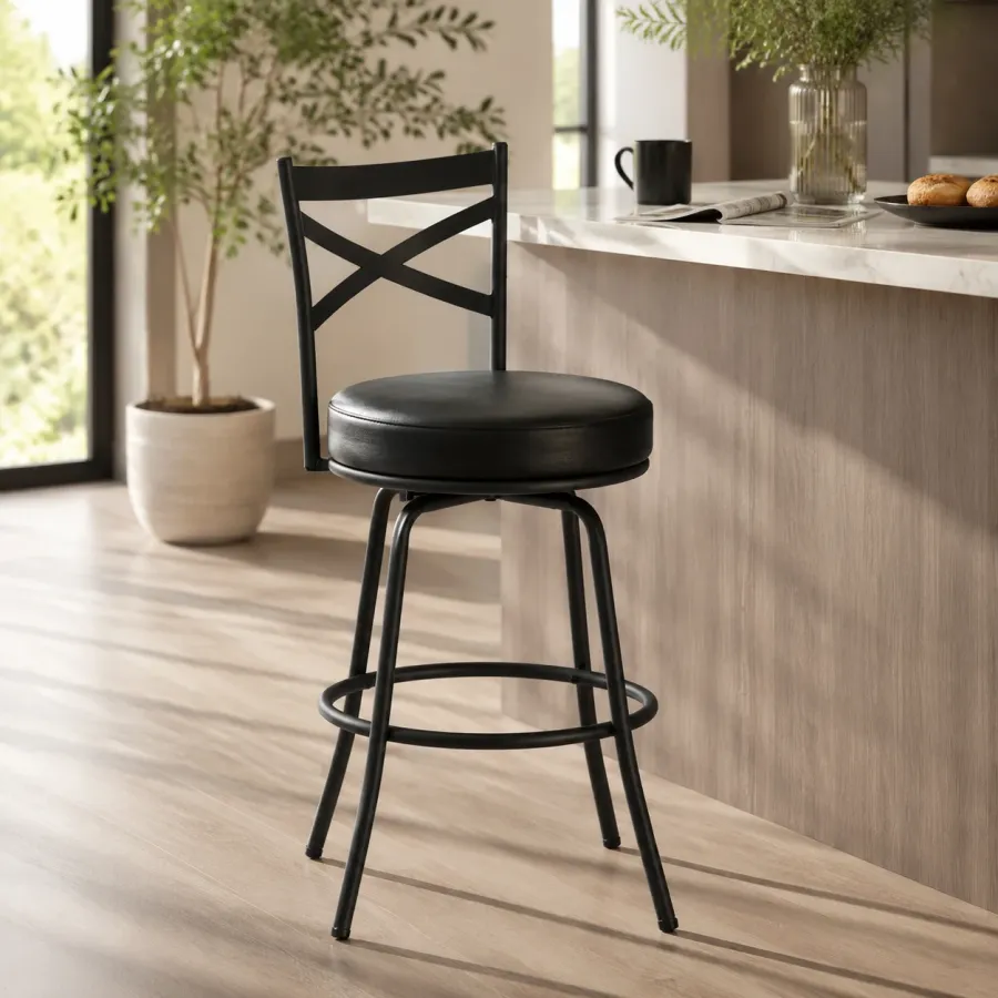 X Back PU Leather Bar Stool with Metal Footrest